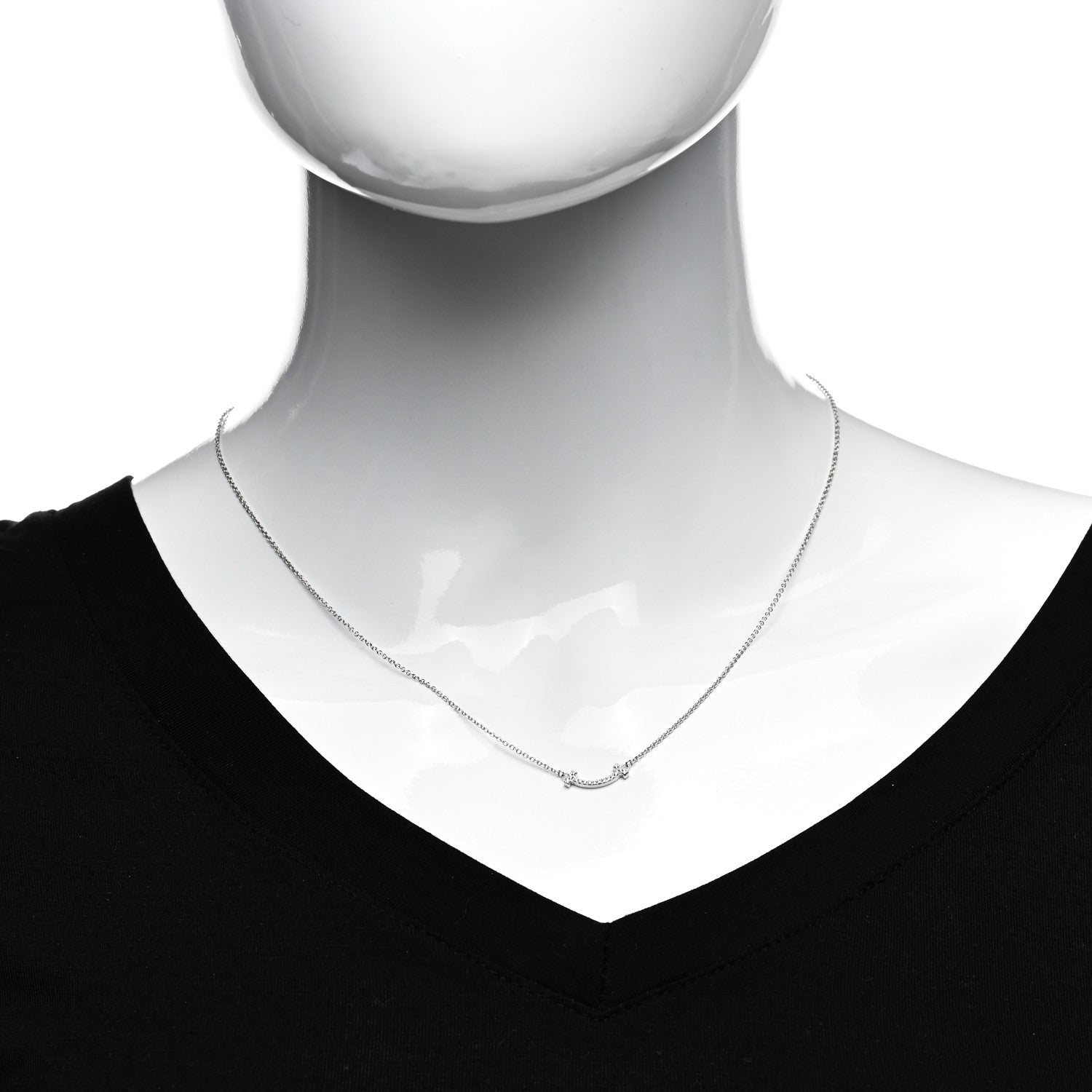 Tiffany 18K White Gold Diamond Mini T Smile Pendant Necklace 2 of 6