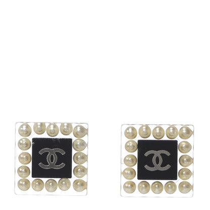 Chanel Pearl Resin Square CC Earrings Black Transparent 1 of 4