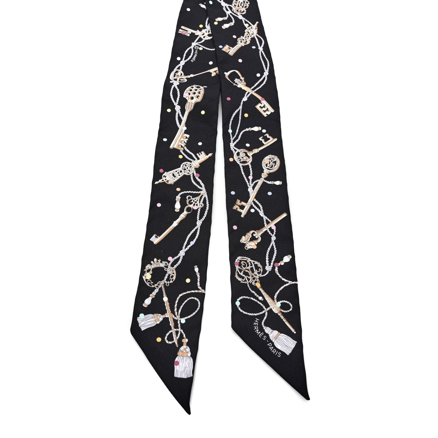 Hermes Silk Les Cles A Pois Twilly Black Beige Rose Multicolor 2 of 4
