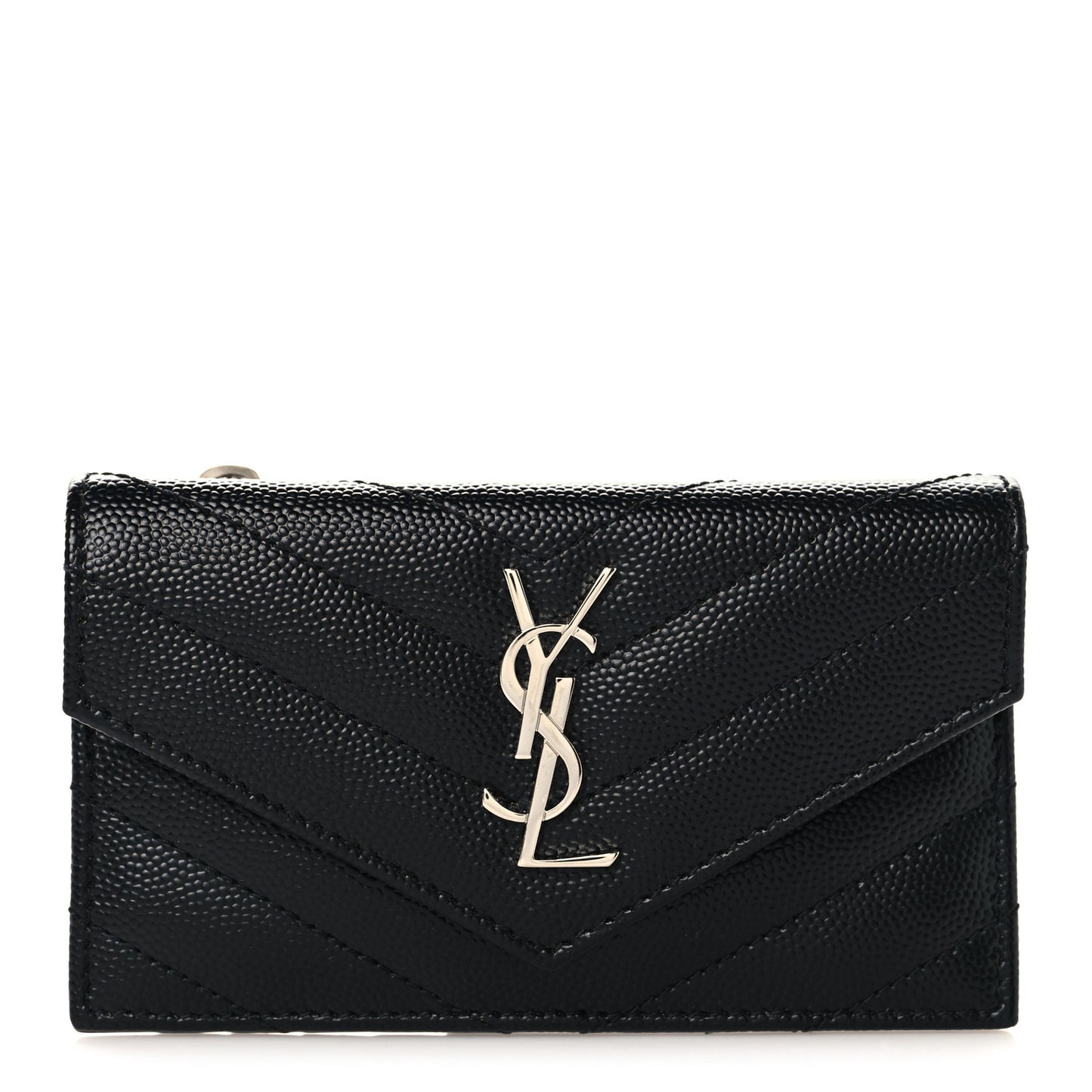 Grain De Poudre Matelasse Chevron Monogram Compact Wallet Black