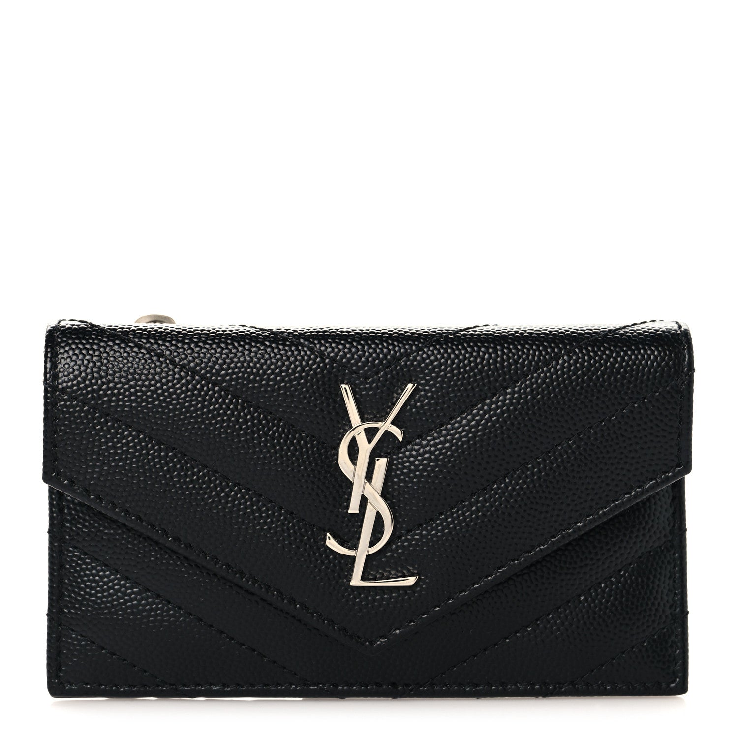 Saint Laurent Grain De Poudre Matelasse Chevron Monogram Compact Wallet Black 1 of 7