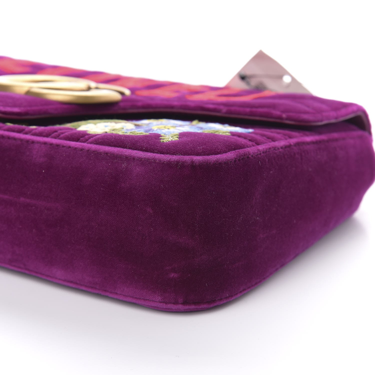 Gucci Velvet Matelasse Loved Embroidered Medium GG Marmont Shoulder Bag Fuchsia Violet Cyclamen 9 of 10