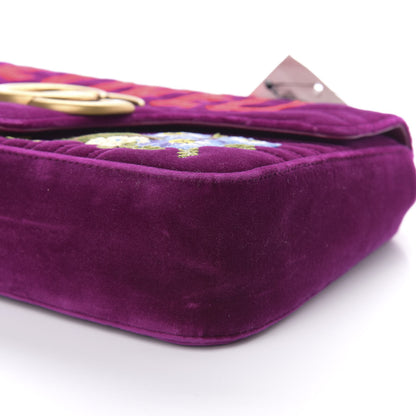 Gucci Velvet Matelasse Loved Embroidered Medium GG Marmont Shoulder Bag Fuchsia Violet Cyclamen 9 of 10