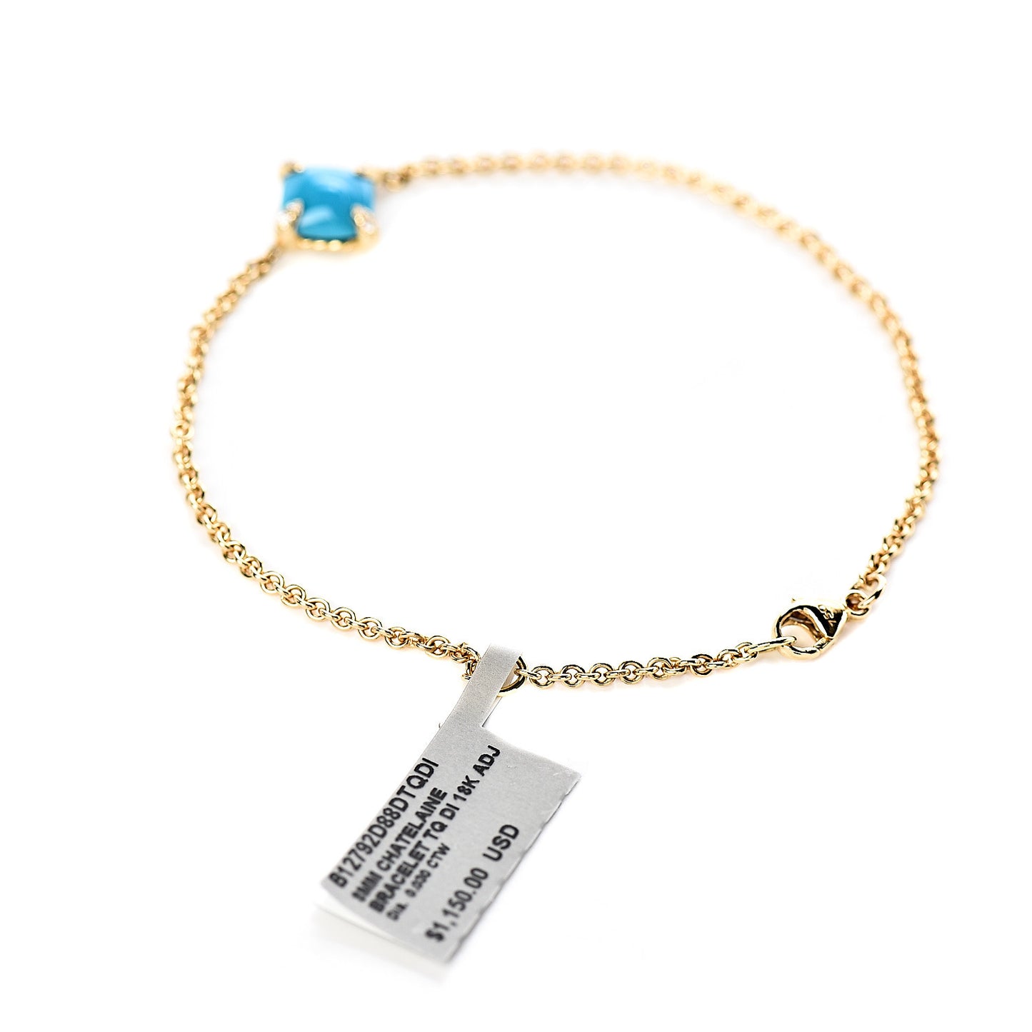 18K Yellow Gold Diamond Turquoise 8mm Chatelaine Bracelet
