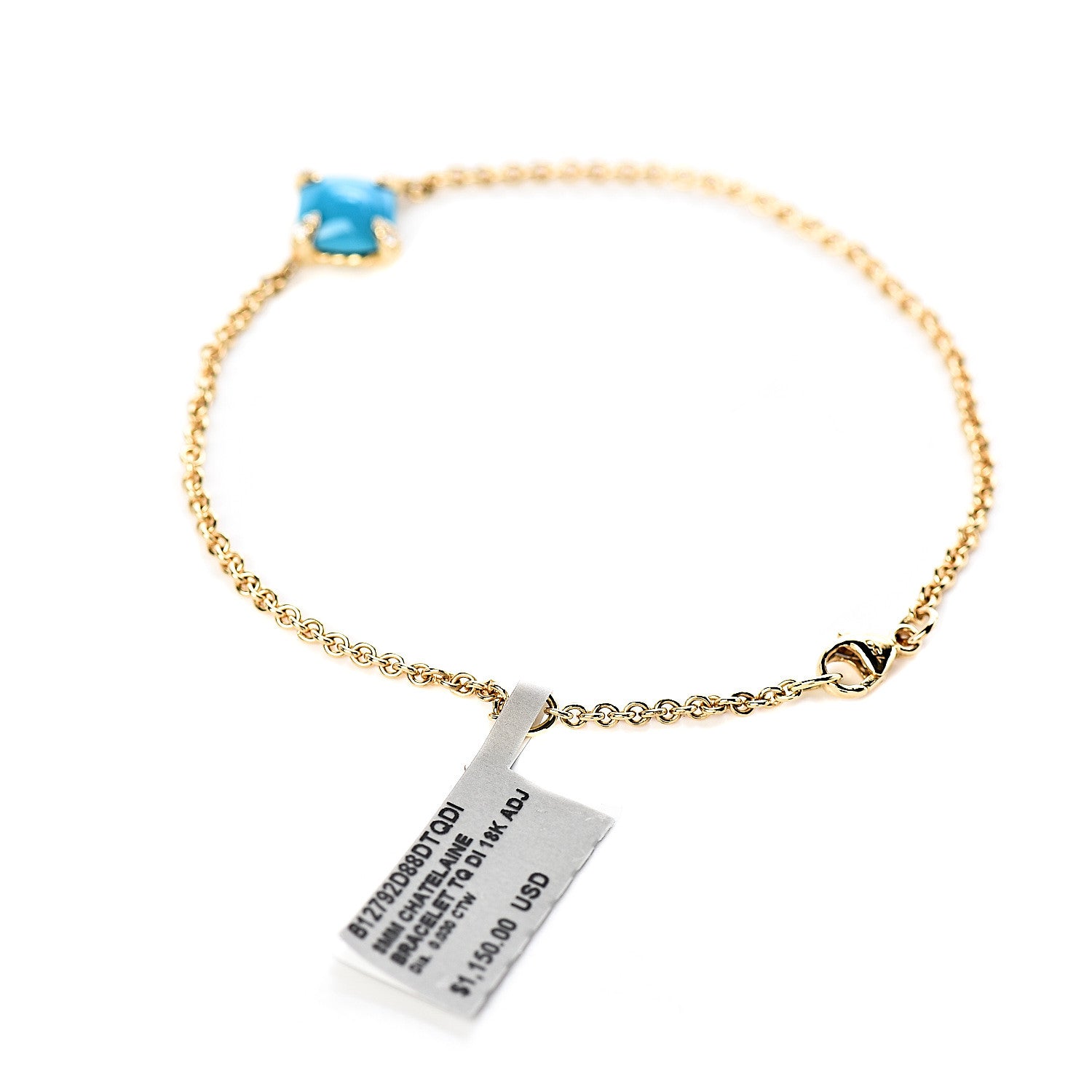 David Yurman 18K Yellow Gold Diamond Turquoise 8mm Chatelaine Bracelet 3 of 5