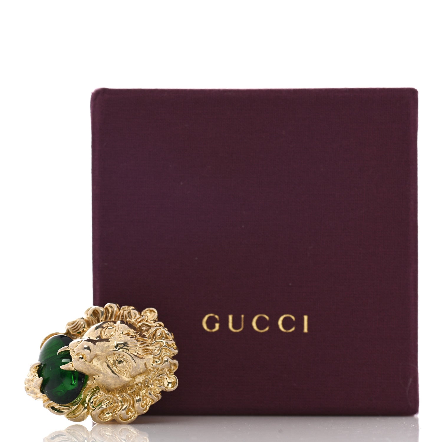 Gucci Metal Crystal Lion Head Ring 6.75 Green Aged Gold 7 of 7