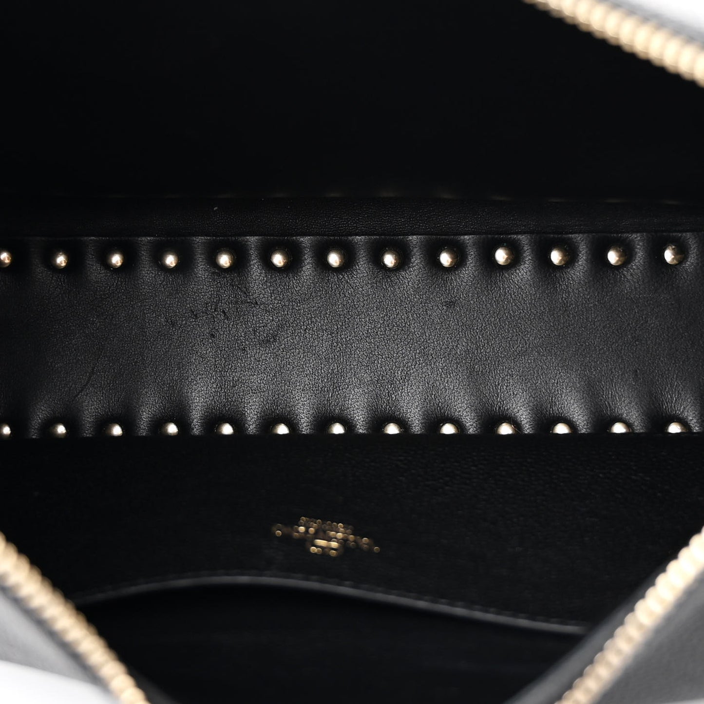 Grained Calfskin Rockstud Hobo Bag Black