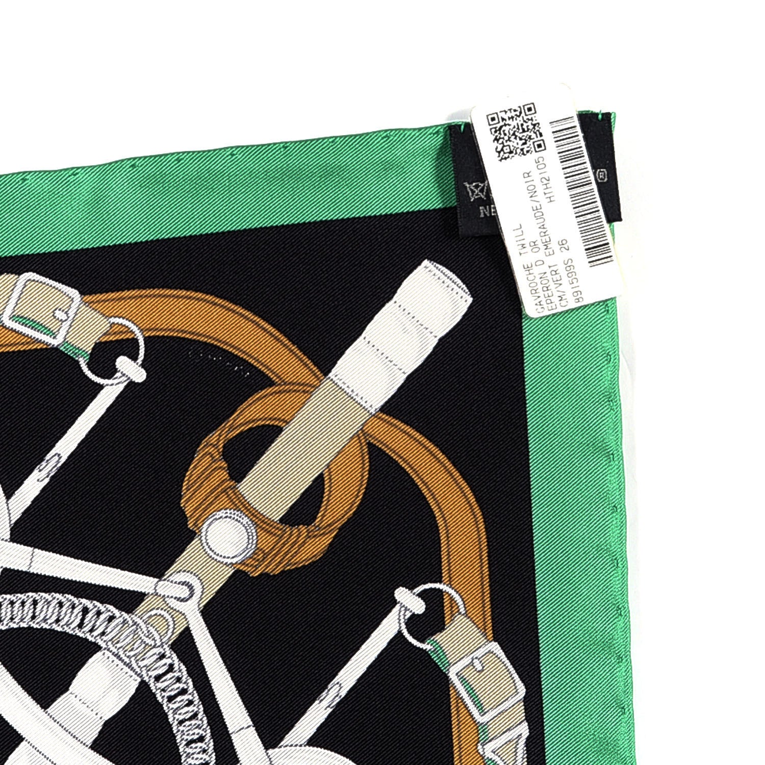 Hermes Silk Eperon D'Or Scarf 90 Vert Emeraude Black 6 of 6
