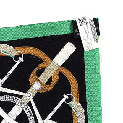 Hermes Silk Eperon D'Or Scarf 90 Vert Emeraude Black 6 of 6