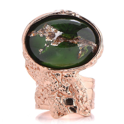 Saint Laurent Glass Cabochon Arty Ovale Ring 8 Rose Gold Green 1 of 3