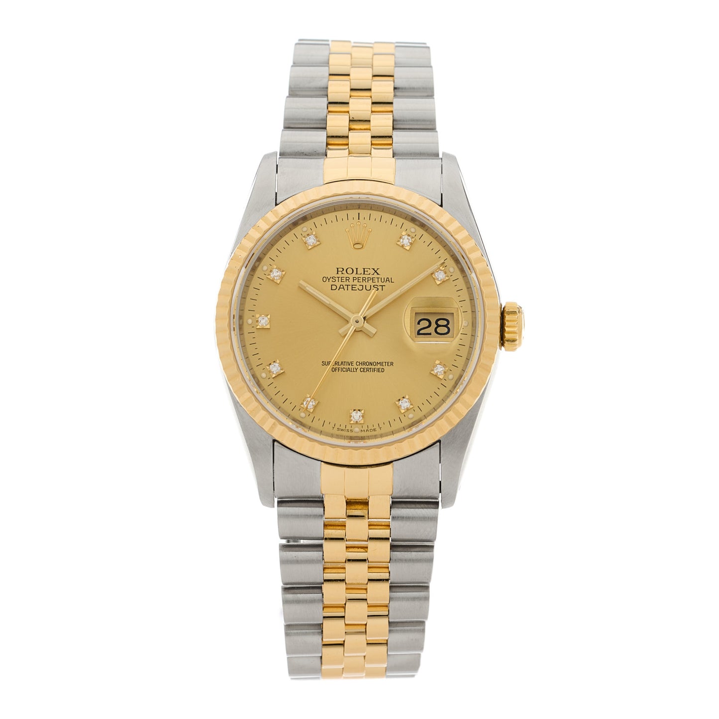 Stainless Steel 18K Yellow Gold Diamond 36mm Oyster Perpetual Datejust Watch Champagne 16233