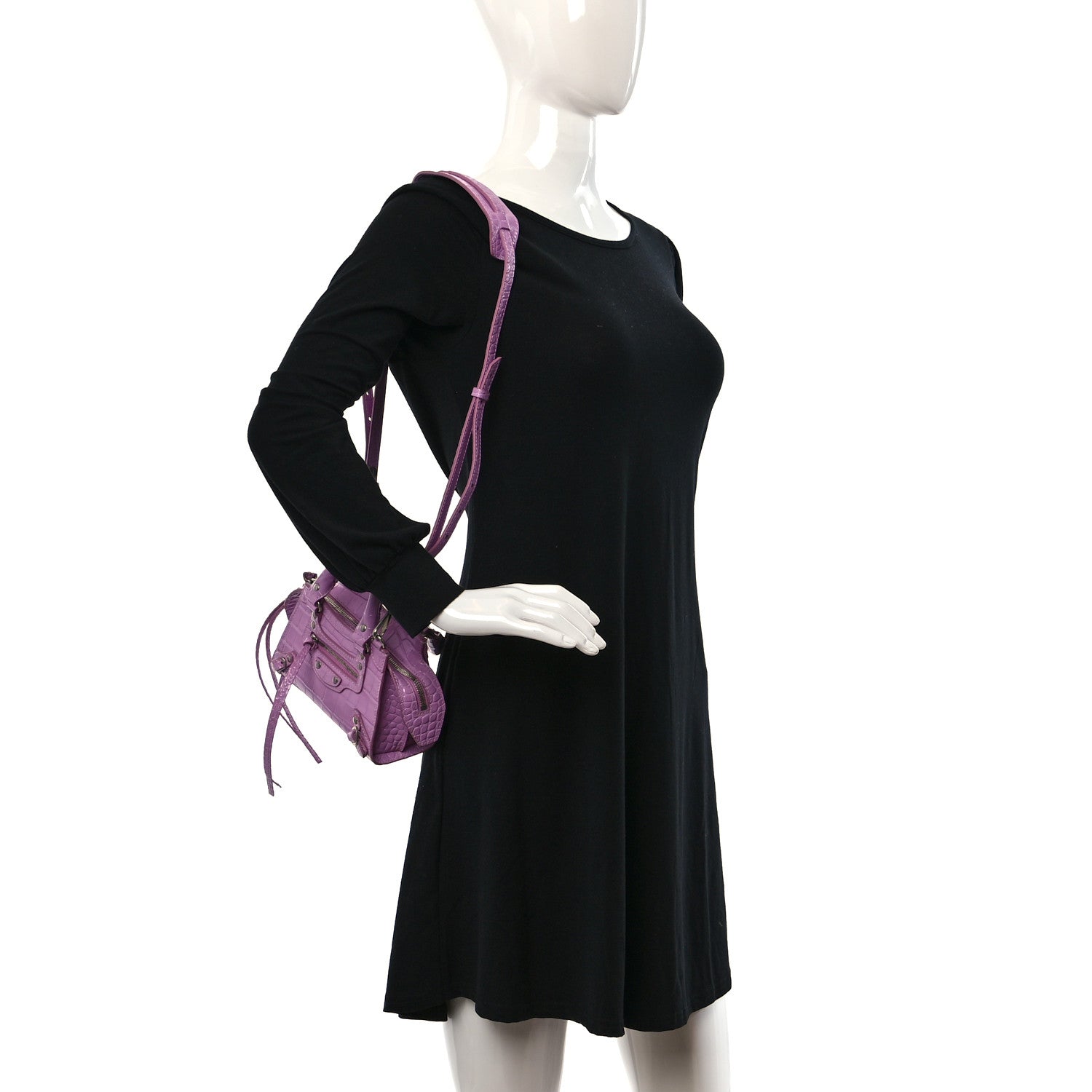 Balenciaga Calfskin Crocodile Embossed Neo Classic Silver Hardware Nano City Crossbody Lilac 3 of 8