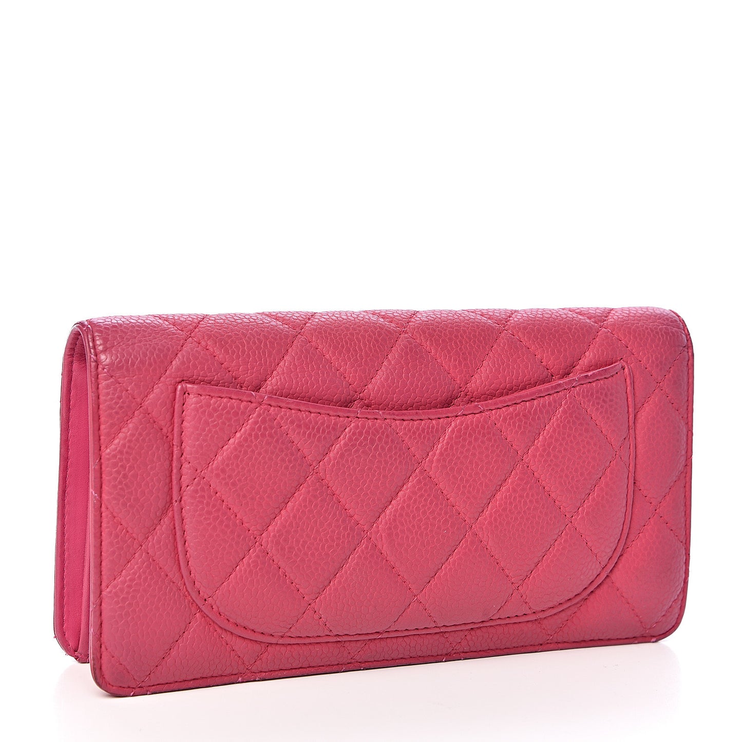 Iridescent Caviar Quilted Yen Wallet Pink