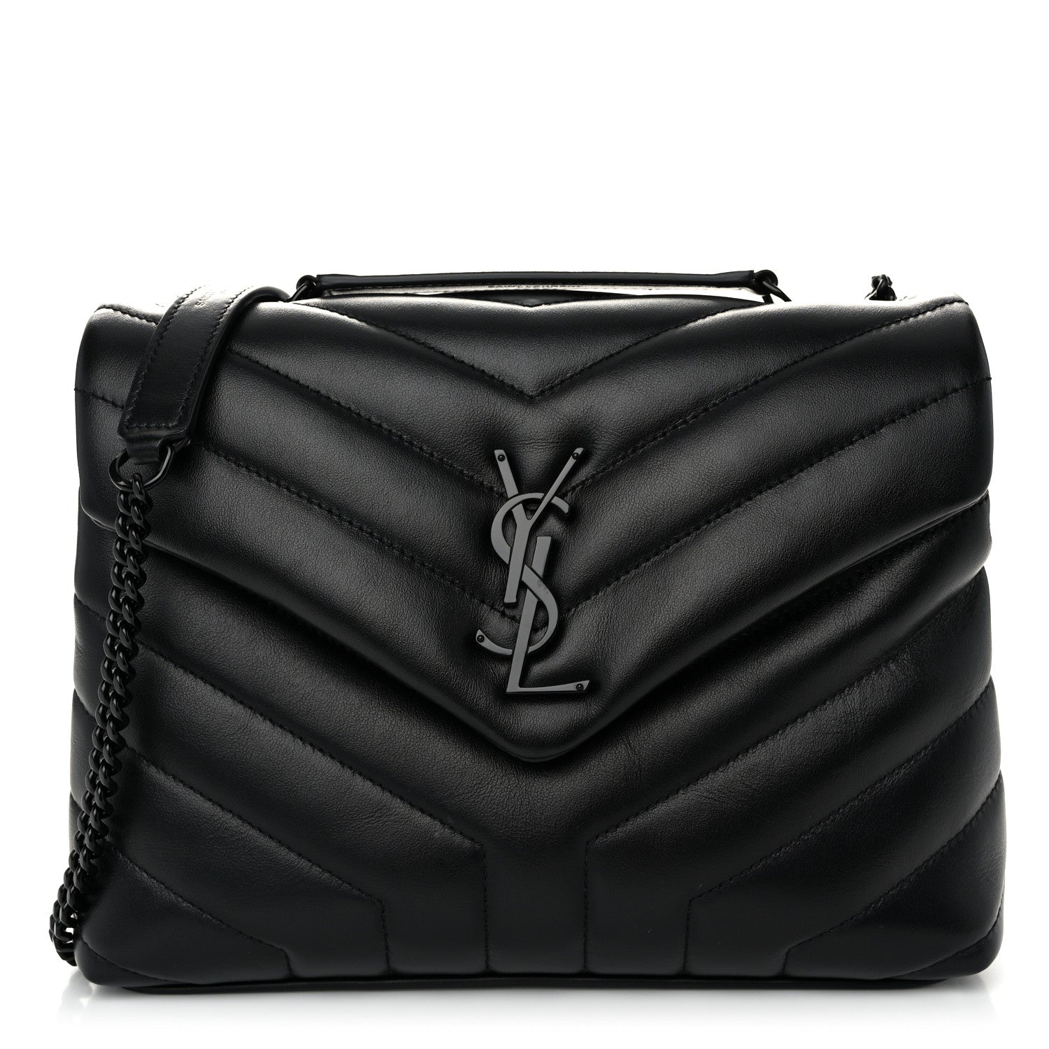 Saint Laurent Calfskin Y Quilted Monogram Monochrome Small Loulou Chain Satchel Black 1 of 11