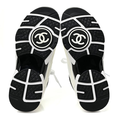 Chanel Mesh Suede Calfskin Grained Calfskin Womens CC Sneakers 35 White Black 6 of 10