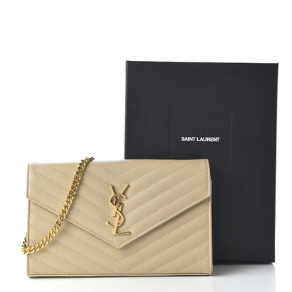 Saint Laurent Grain De Poudre Matelasse Chevron Monogram Chain Wallet Nude Powder 10 of 10