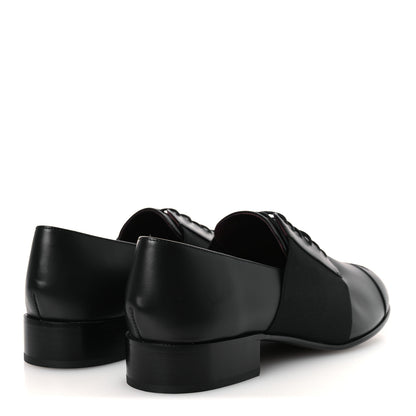 Chanel Calfskin Elastic Lace Up Cap Toe CC Loafers 42 Black 5 of 11