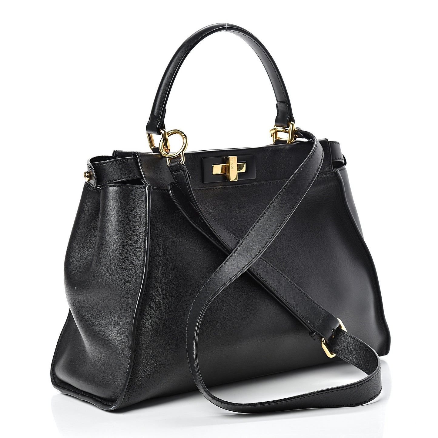 Vitello Seta Shiny Nappa Medium Peekaboo Iconic Satchel Black