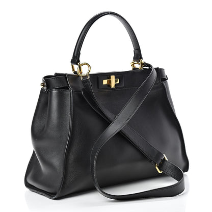 Fendi Vitello Seta Shiny Nappa Medium Peekaboo Iconic Satchel Black 2 of 13