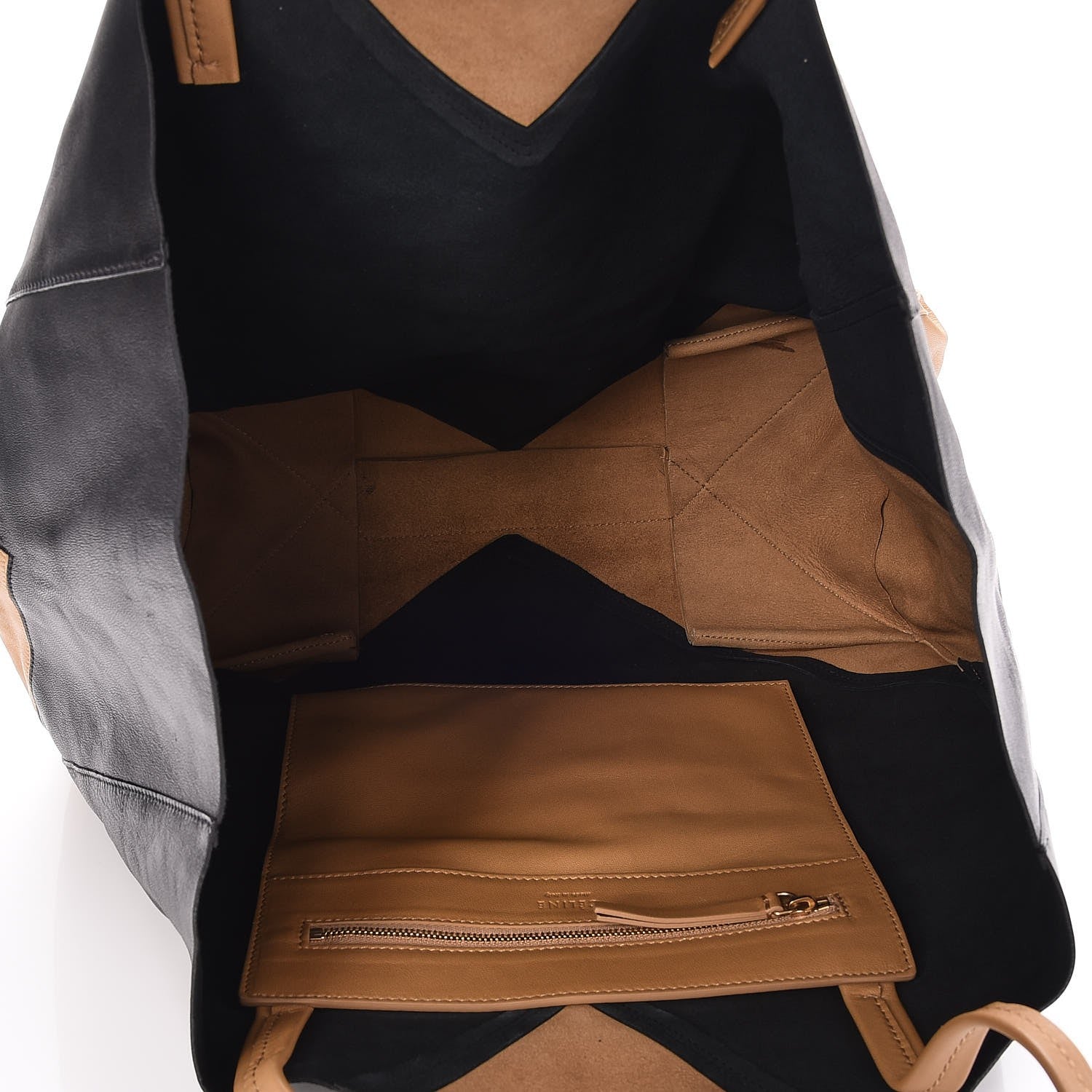 Celine Lambskin Horizontal Bi-Color Coeur Cabas Camel Black 5 of 6
