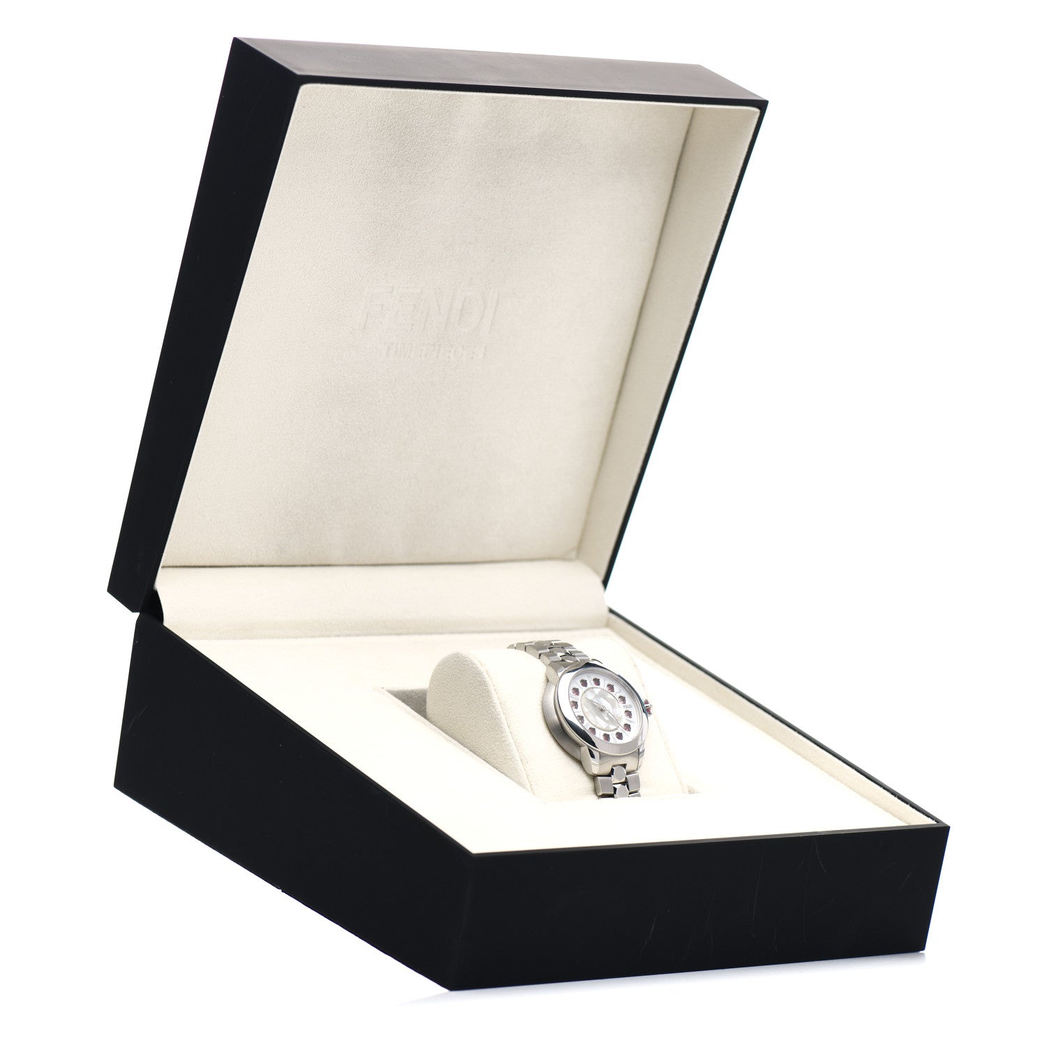 Fendi Stainless Steel Mother of Pearl Topaz Spinel 33mm Ishine Rotating Gem Quartz Watch 5 of 5