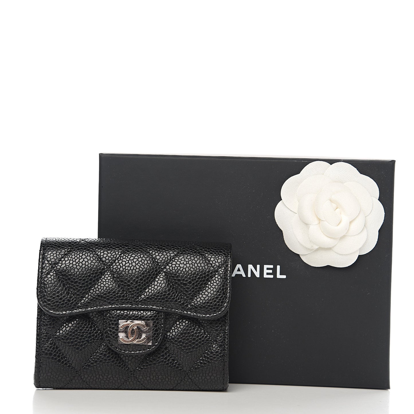 Caviar Quilted Flap Card Holder Wallet Black