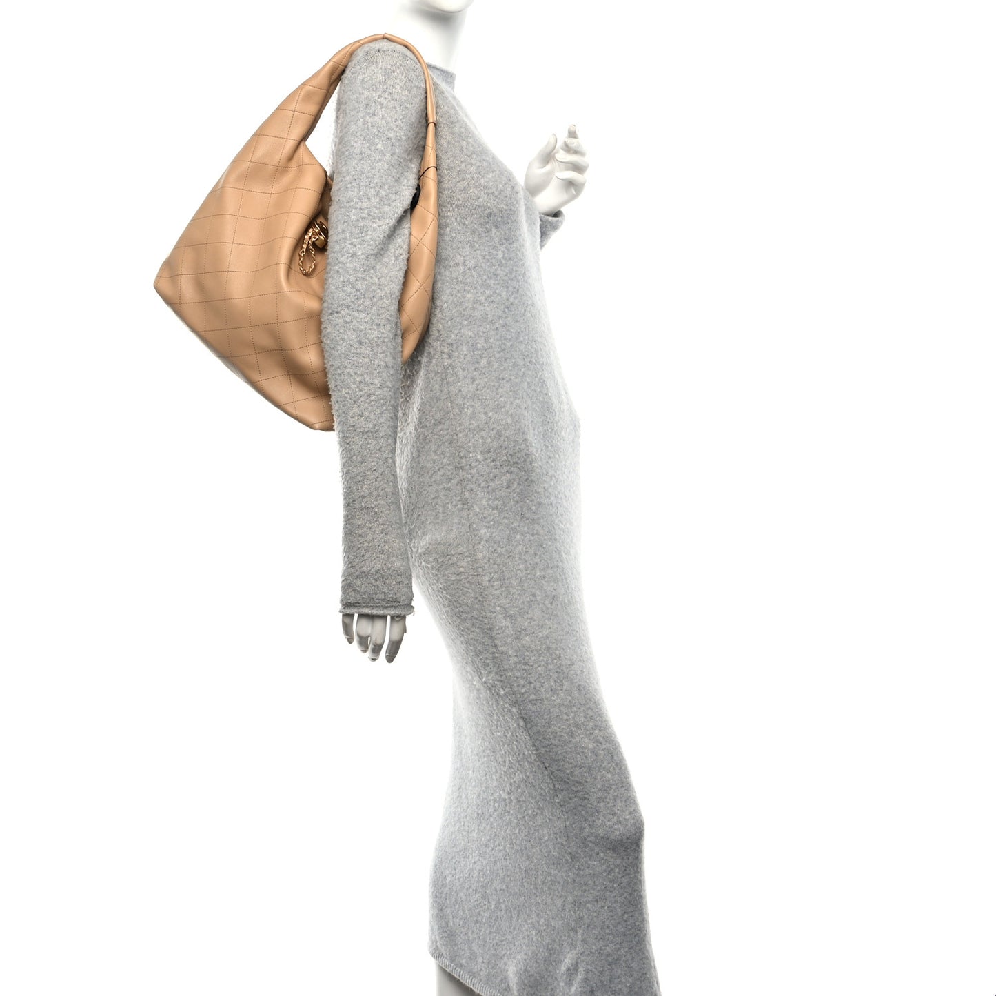 Calfskin Quilted Small Maxi Hobo Beige