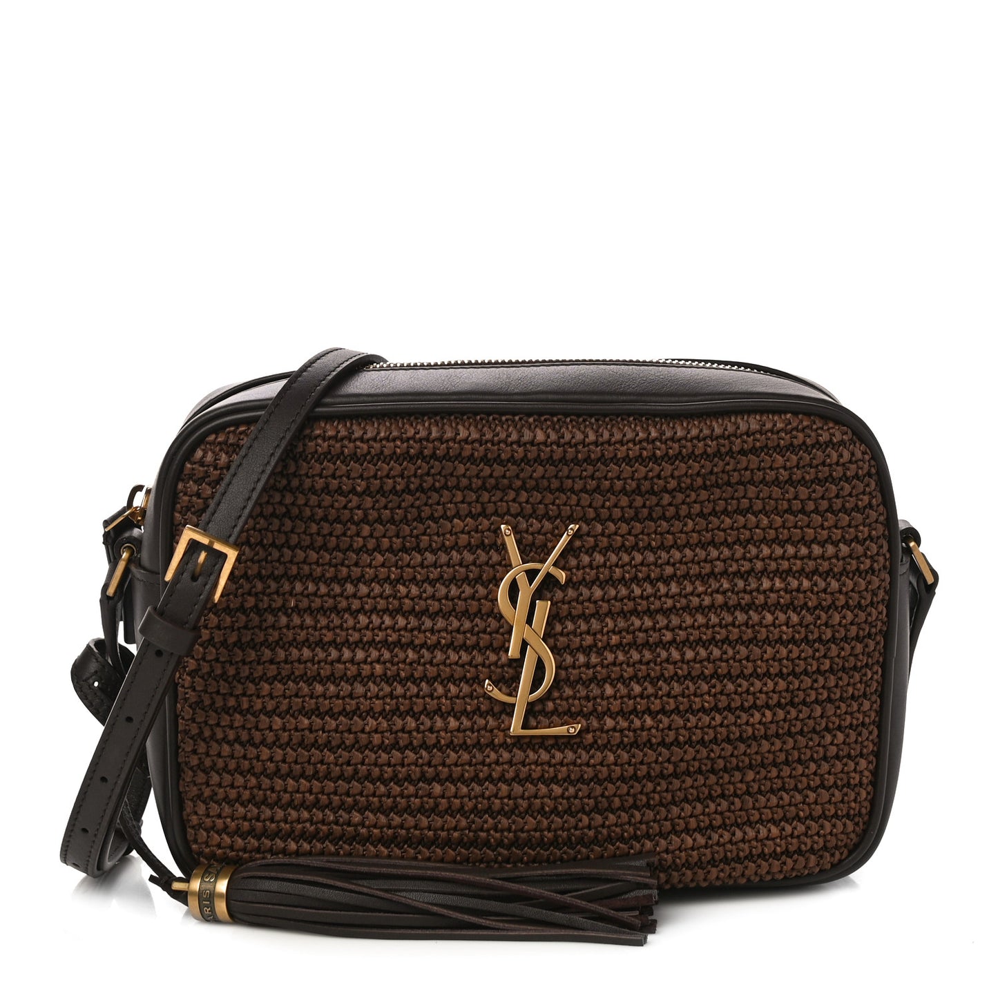 Raffia Canvas Monogram Lou Camera Bag Dark Chocolate