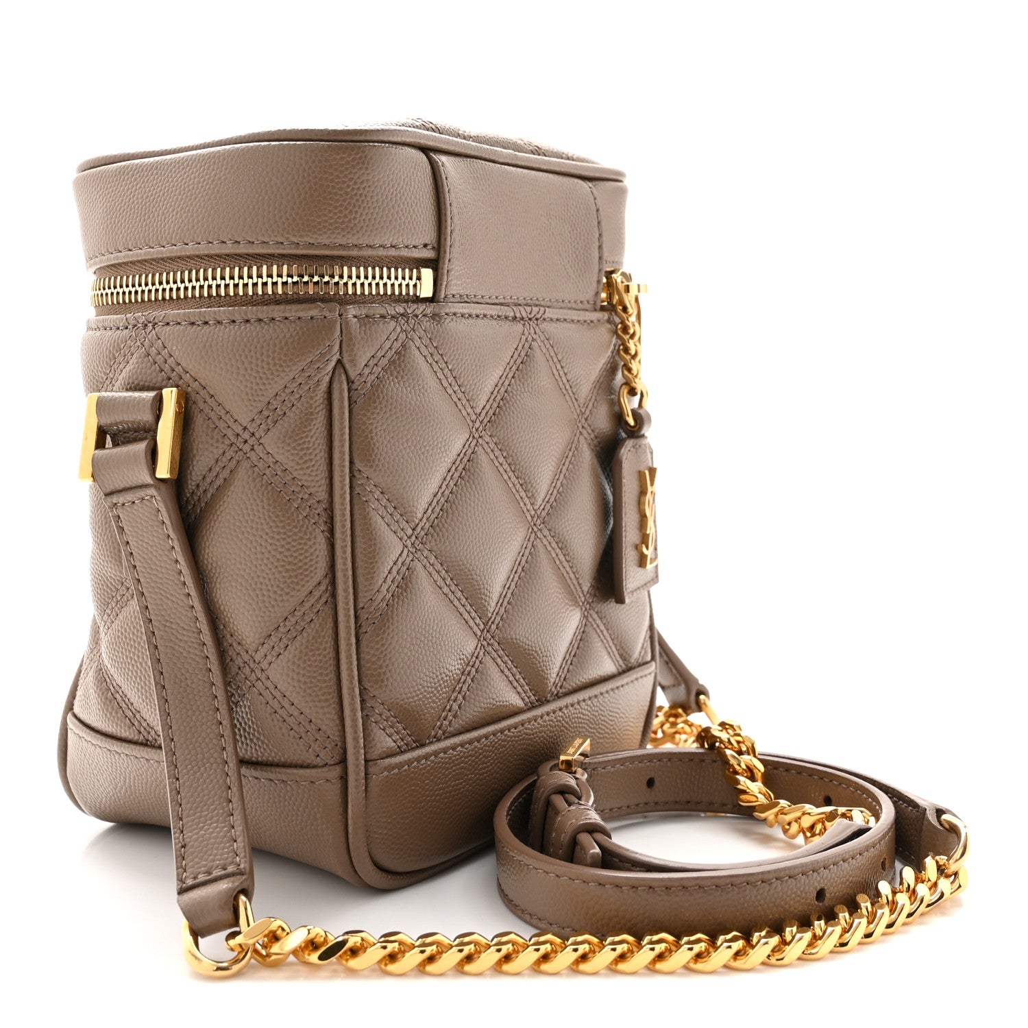 Saint Laurent Grain de Poudre Quilted 80's Vanity Bag Dark Beige 3 of 10