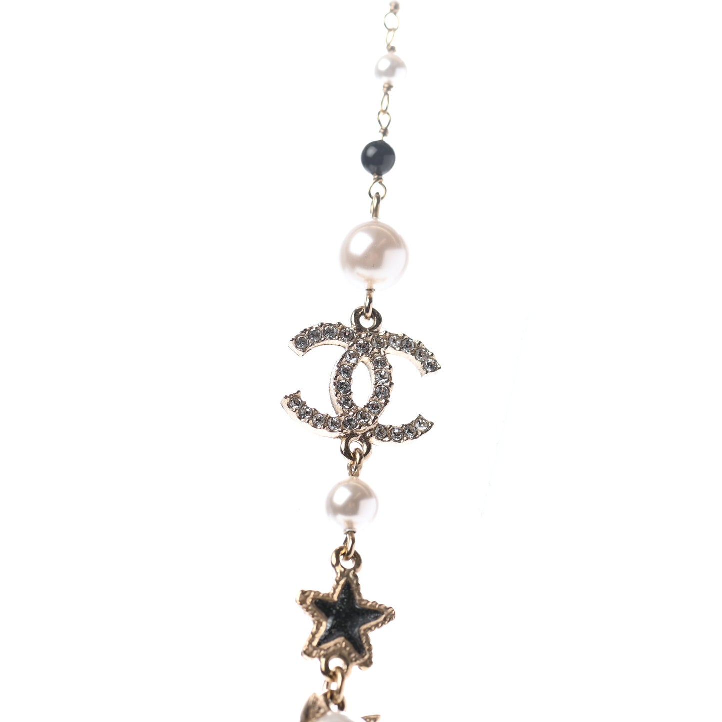 Pearl Crystal Poured Glass CC Star Moon Necklace Gold Black Multicolor