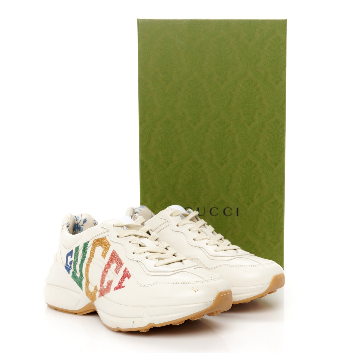 Calfskin Glitter Game Logo Womens Rhyton Sneakers 36.5 36.5 Mystic White