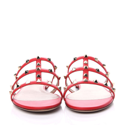 Valentino Garavani Nappa Rockstud Caged Flat Slide Sandals 39 Rouge Pur 2 of 11