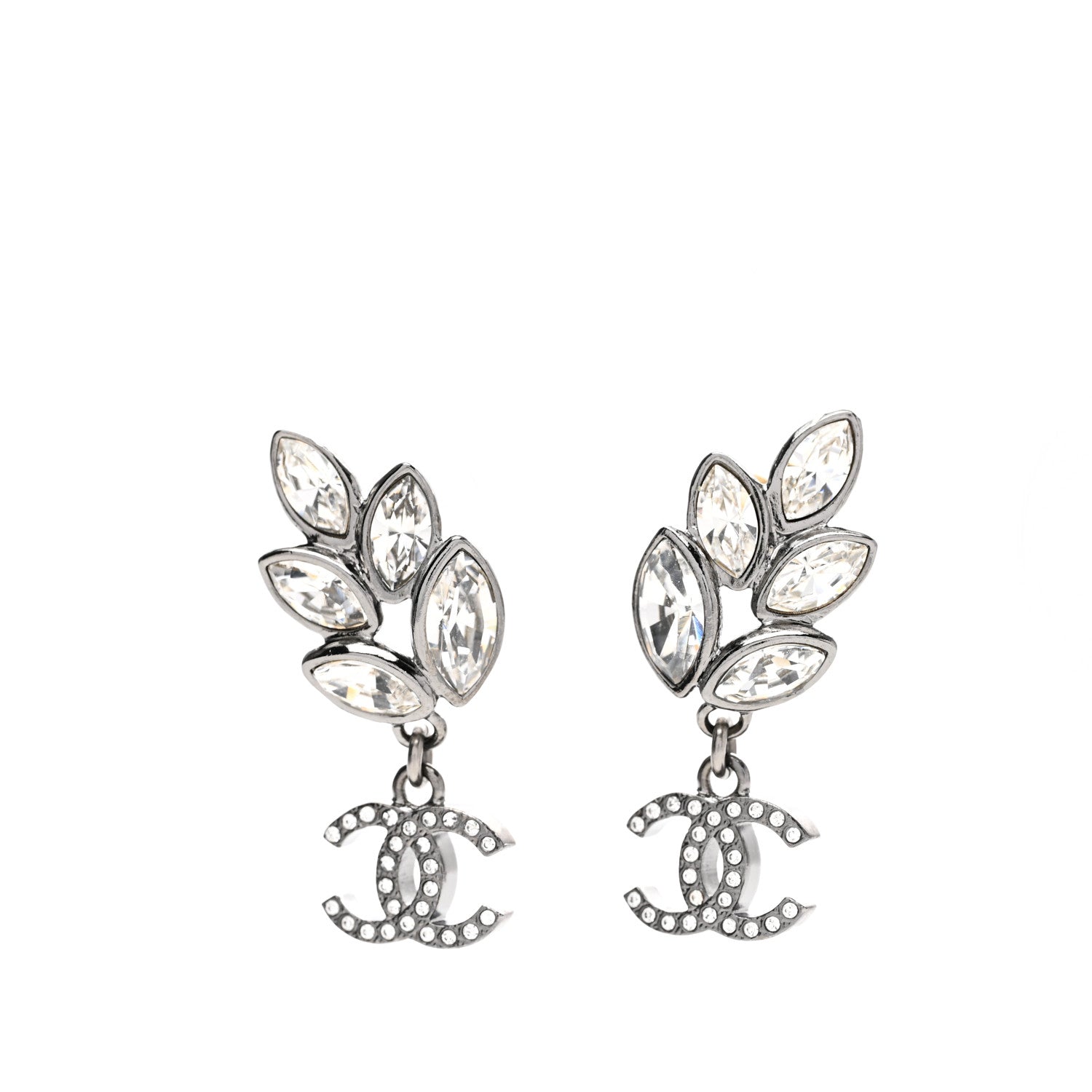 Chanel Ruthenium Crystal CC Dangle Earrings Silver 1 of 4
