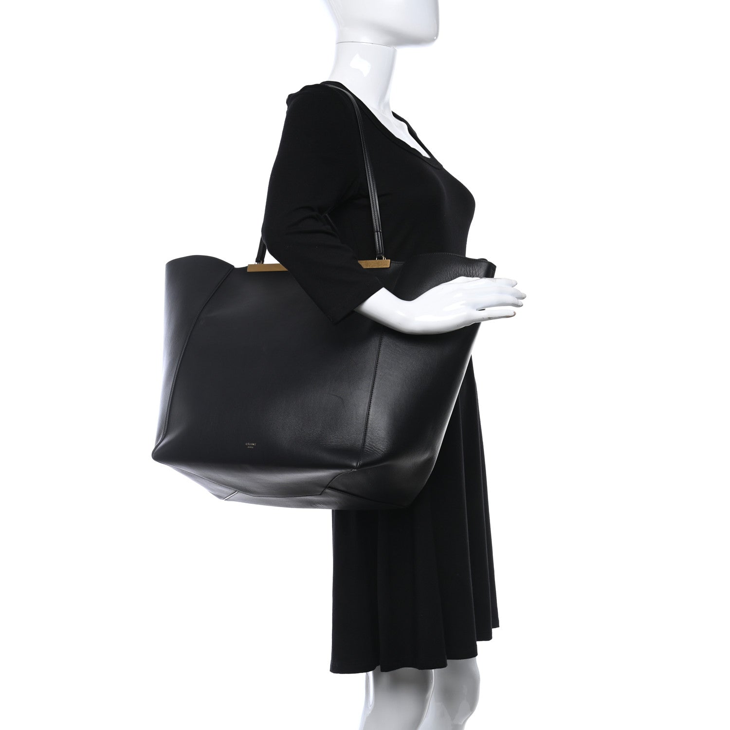 Celine Calfskin Large Clasp Cabas Black 2 of 16