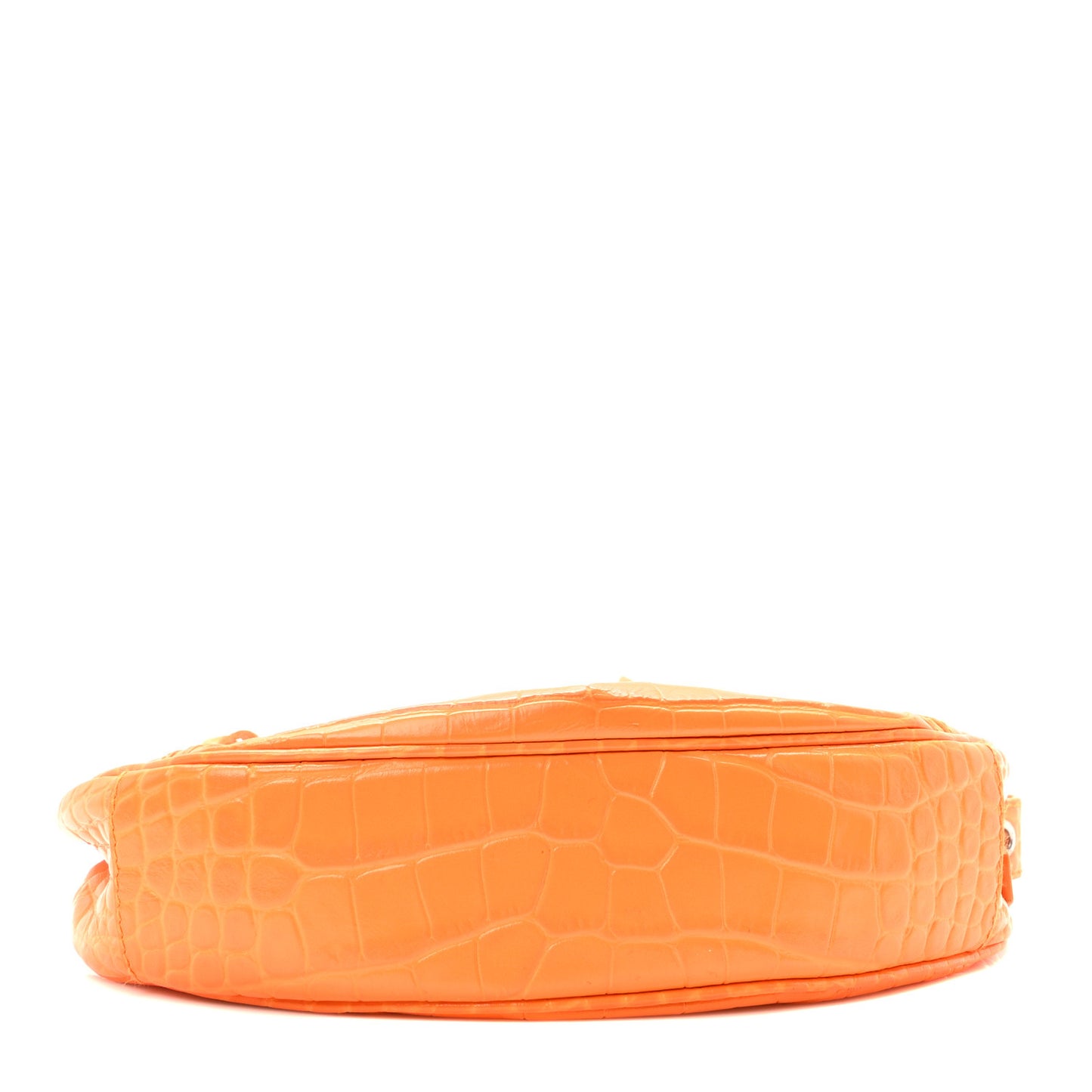 Extra Supple Calfskin Crocodile Embossed Le Cagole Shoulder Bag XS Pop Orange
