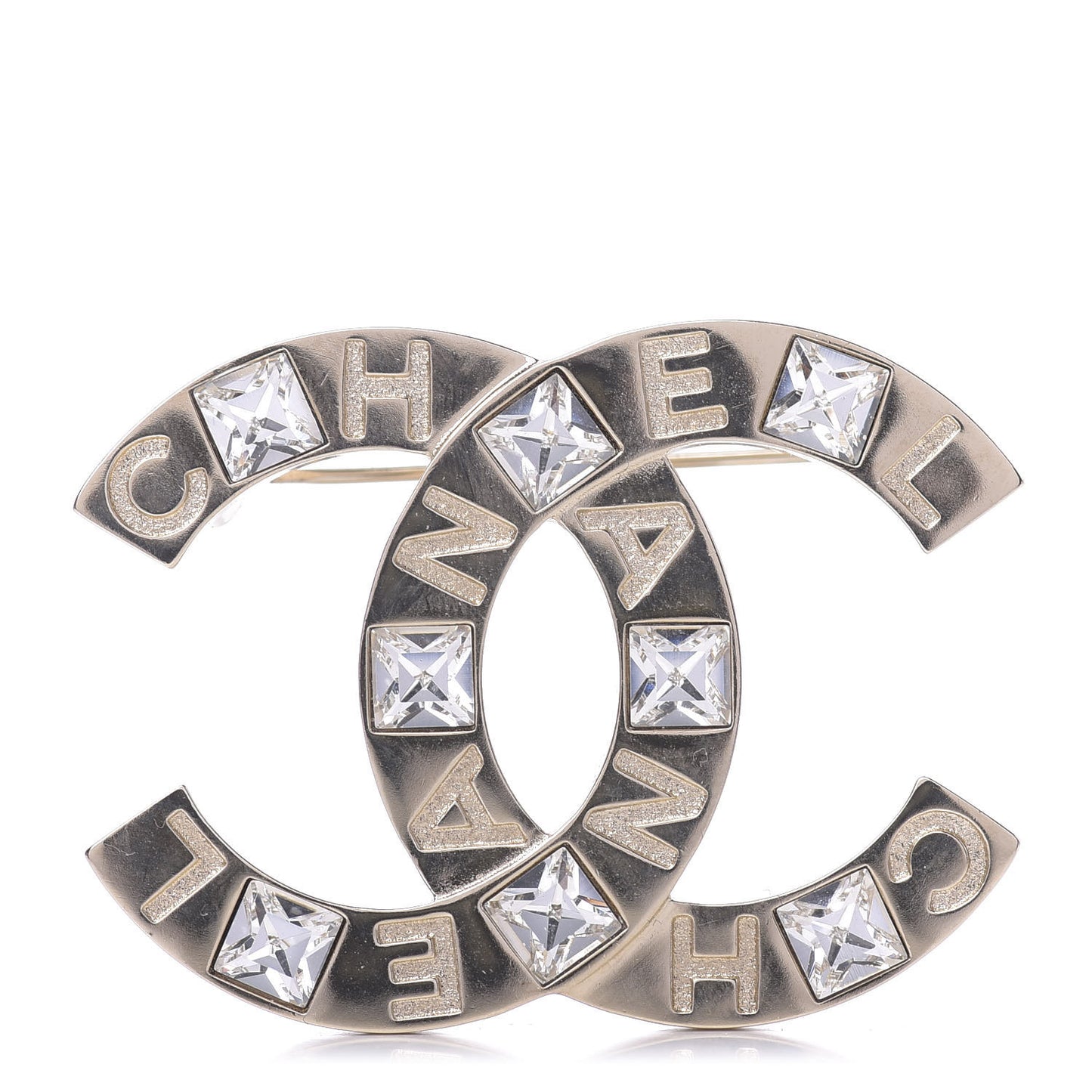 Crystal Metal CC Paris Button Brooch Gold
