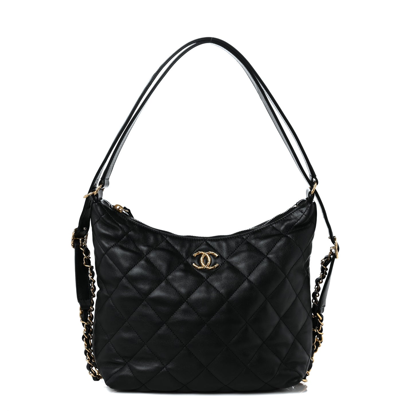 Lambskin Quilted Maxi Hobo Black