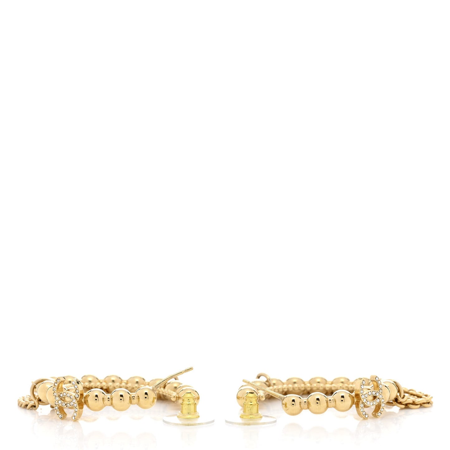 Metal Crystal Bead Chain CC Hoop Earrings Gold