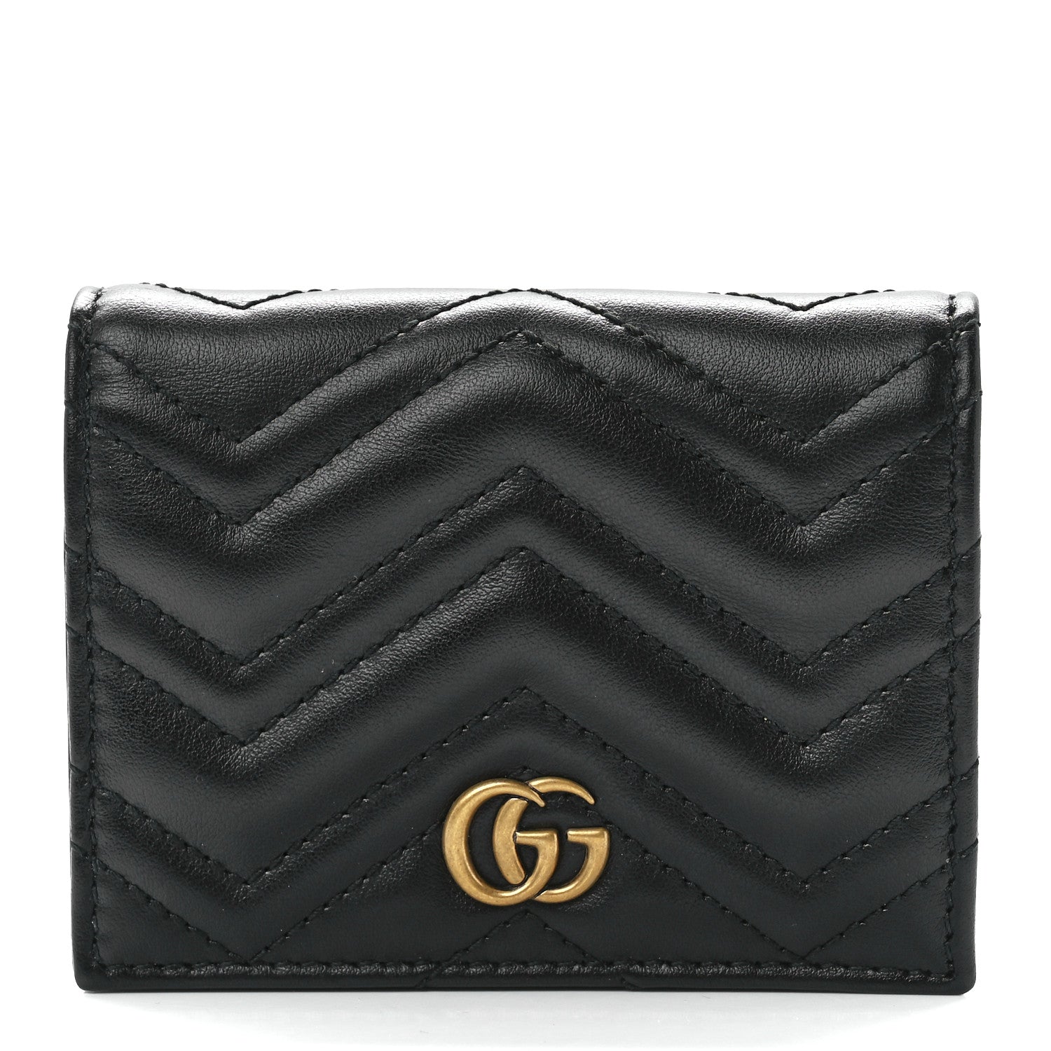 Gucci Calfskin Matelasse GG Marmont Card Case Wallet Black 1 of 12