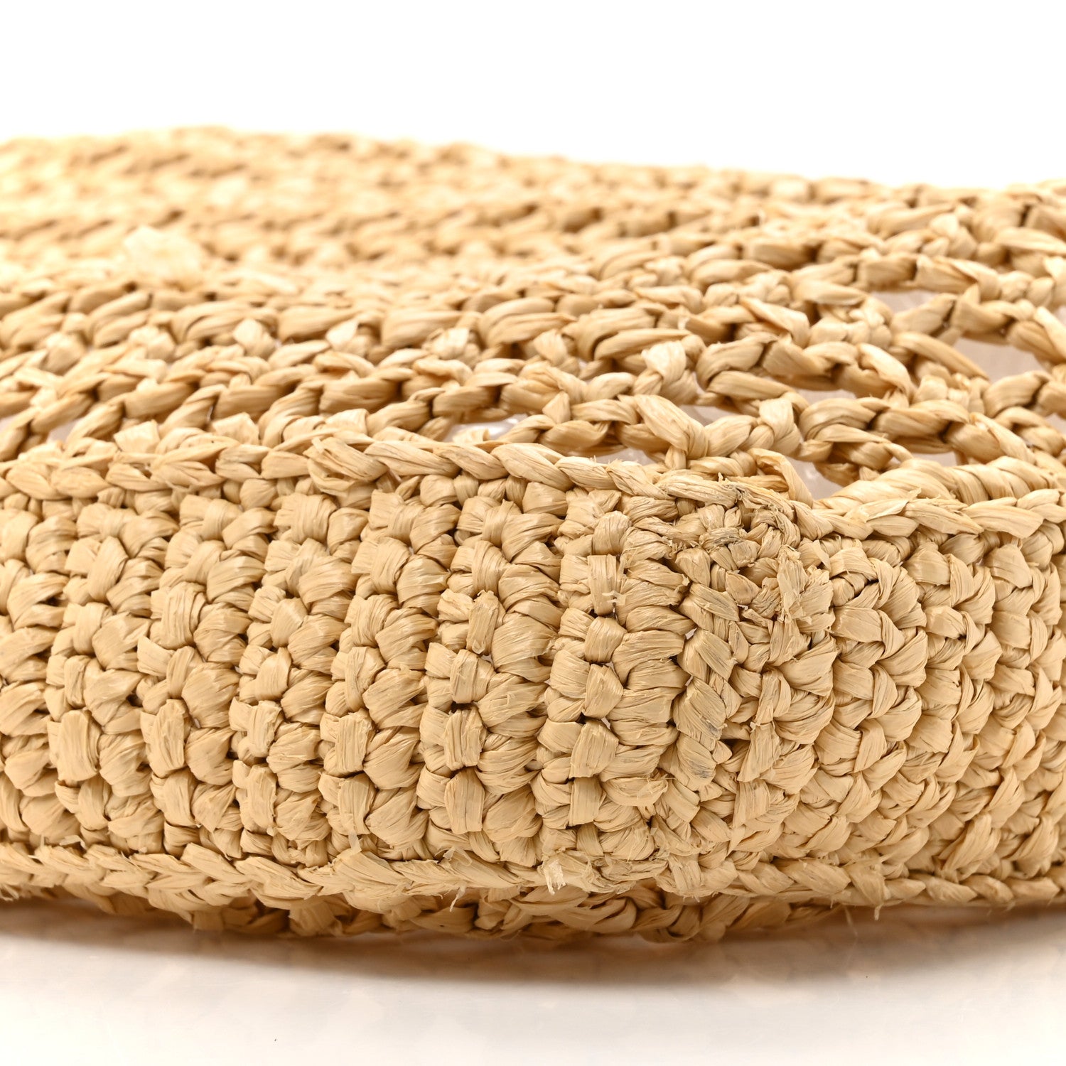 Prada Yarn Raffia Effect Crochet Logo Embroidered Tote Bag Naturale 8 of 9