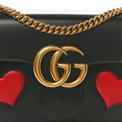 Gucci Knight Calfskin Malaga Kid Heart Medium GG Marmont Chain Handle Bag Black Hibiscus Red Multicolor 8 of 10
