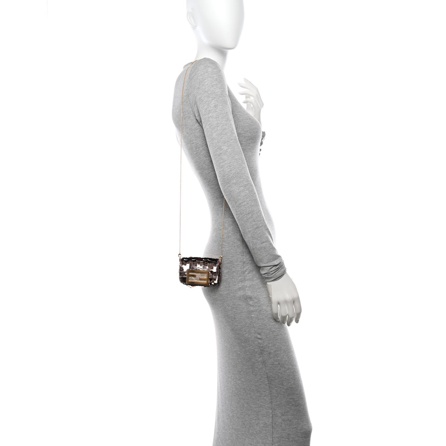 Sequin Paillettes Shiny Nappa Sex and the City Nano Maxi Buckle Baguette Charm Tortora