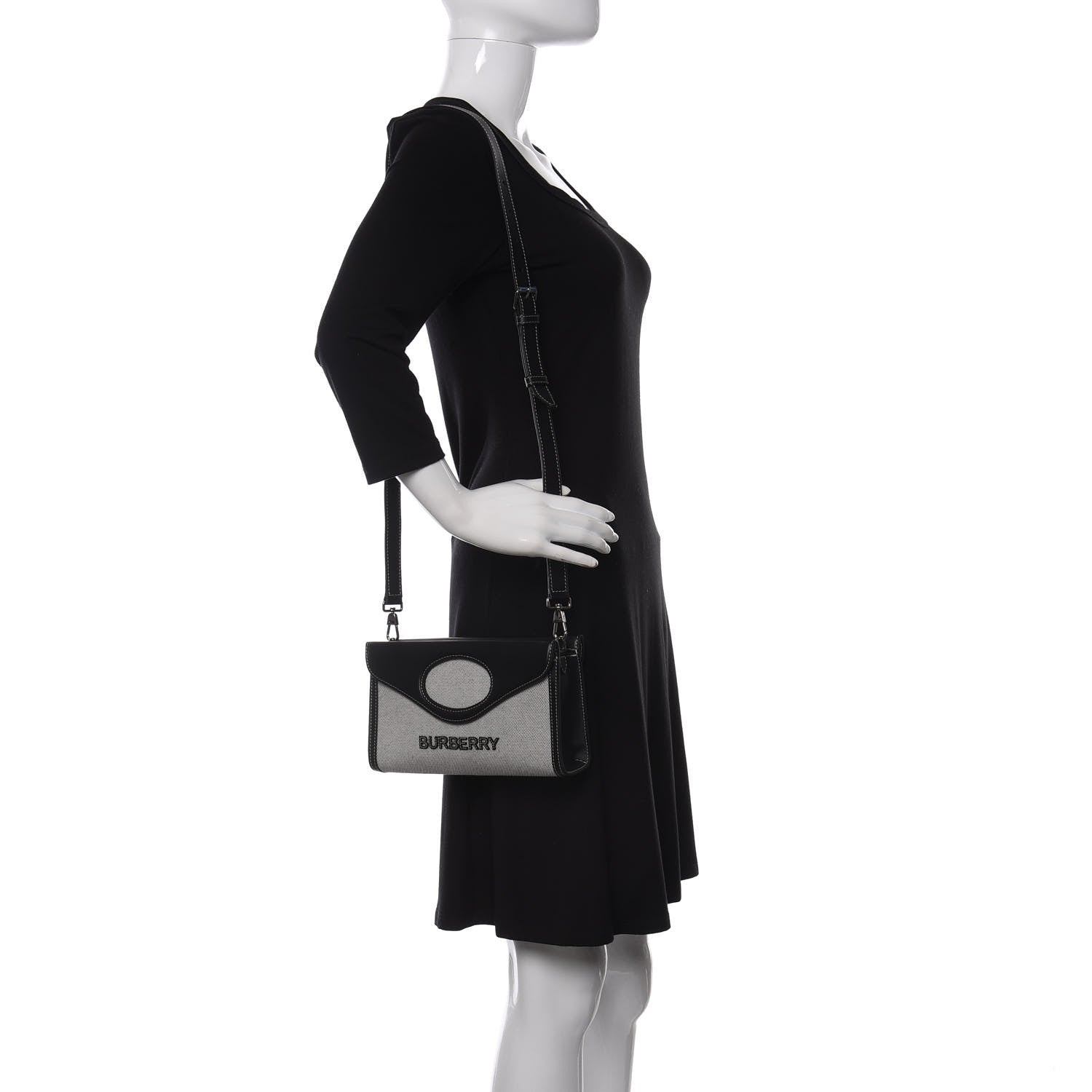 Burberry Canvas Calfskin Foldover Pocket Bag Black 2 of 15
