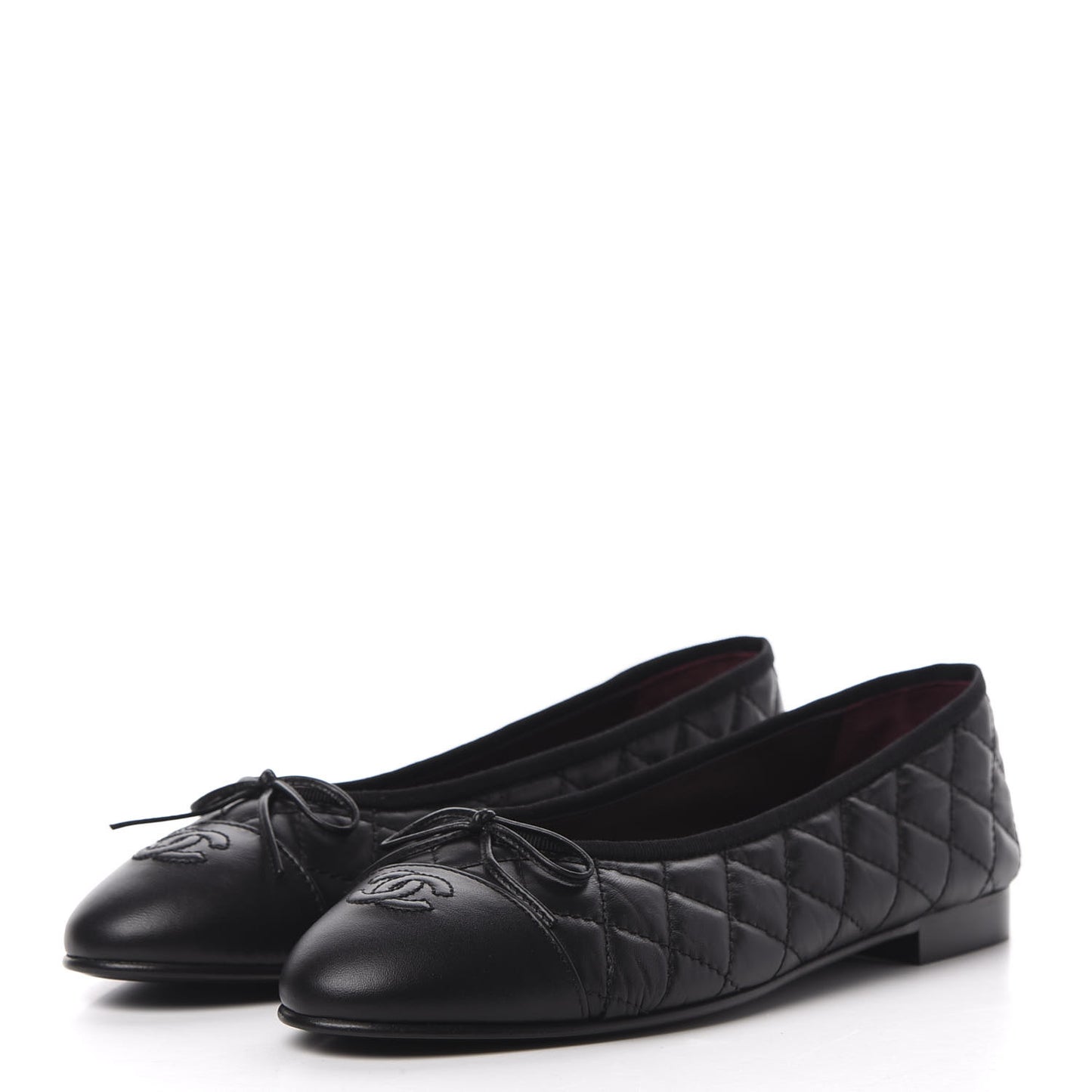 Aged Calfskin Quilted CC Cap Toe Ballerina Flats 40.5 Black