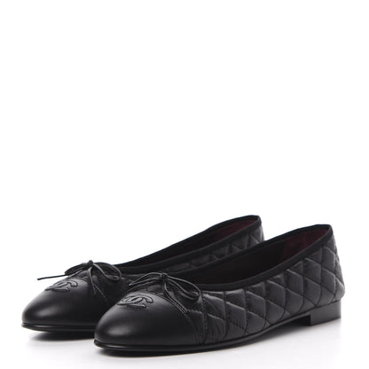 Chanel Aged Calfskin Quilted CC Cap Toe Ballerina Flats 40.5 Black 3 of 10