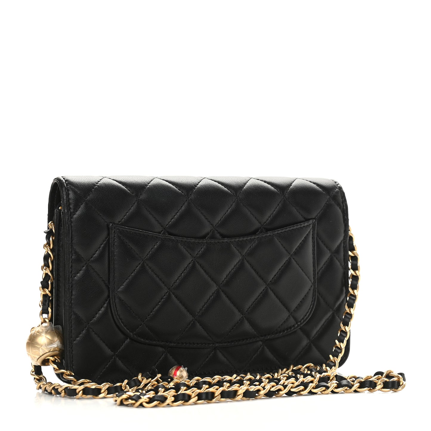 Lambskin Quilted CC Pearl Crush Wallet on Chain WOC Black