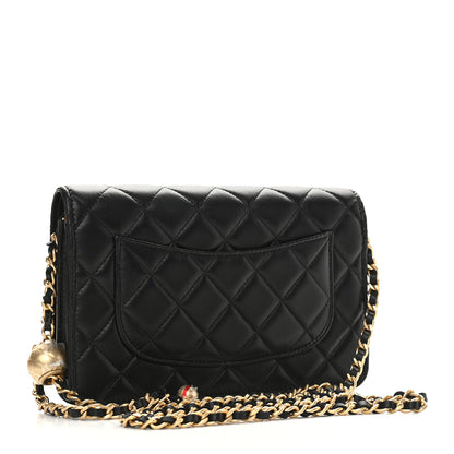 Chanel Lambskin Quilted CC Pearl Crush Wallet on Chain WOC Black 3 of 10