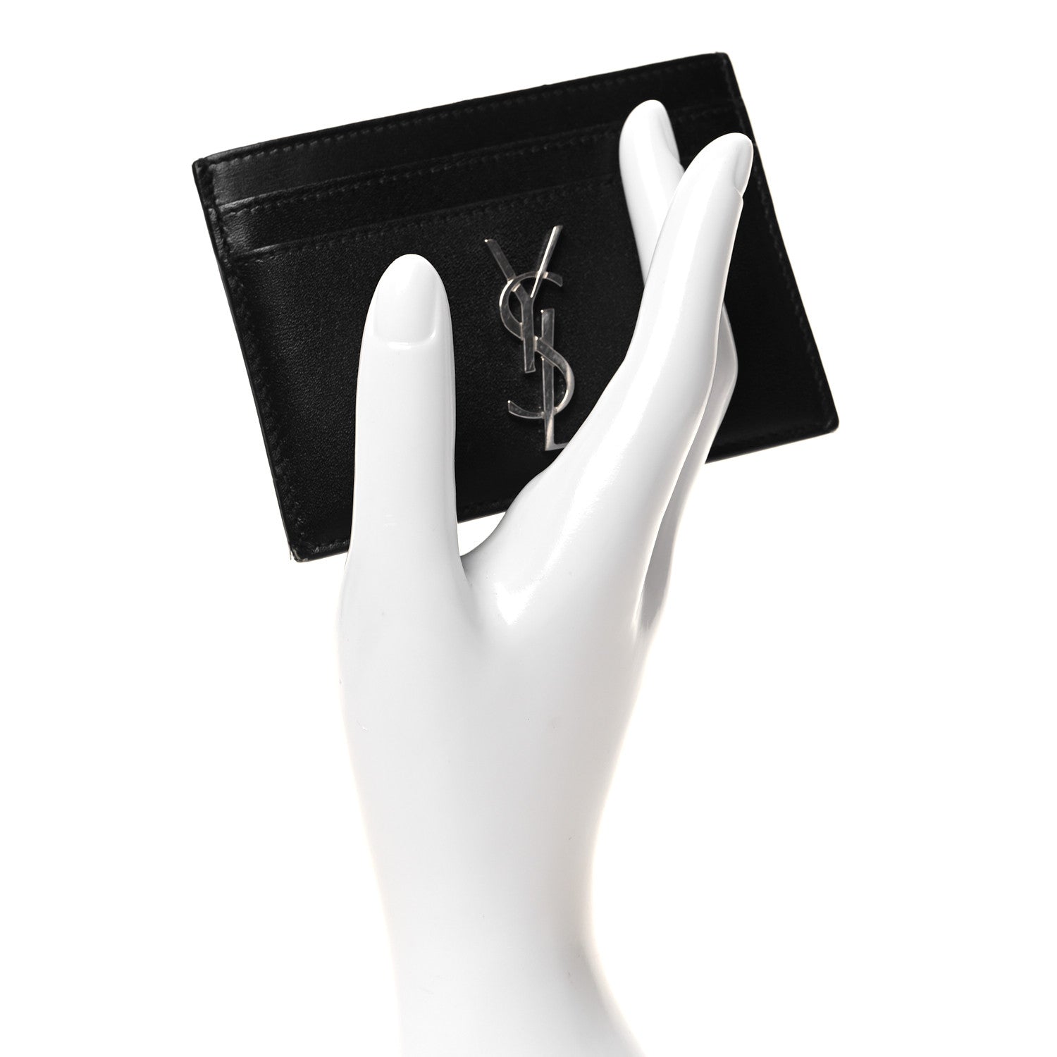 Saint Laurent Calfskin Monogram Credit Card Case Black 2 of 10