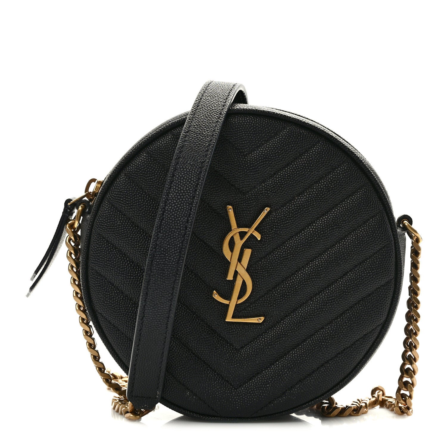 Saint Laurent Grain De Poudre Matelasse Chevron Quilted Round Vinyle Camera Bag Black 1 of 13