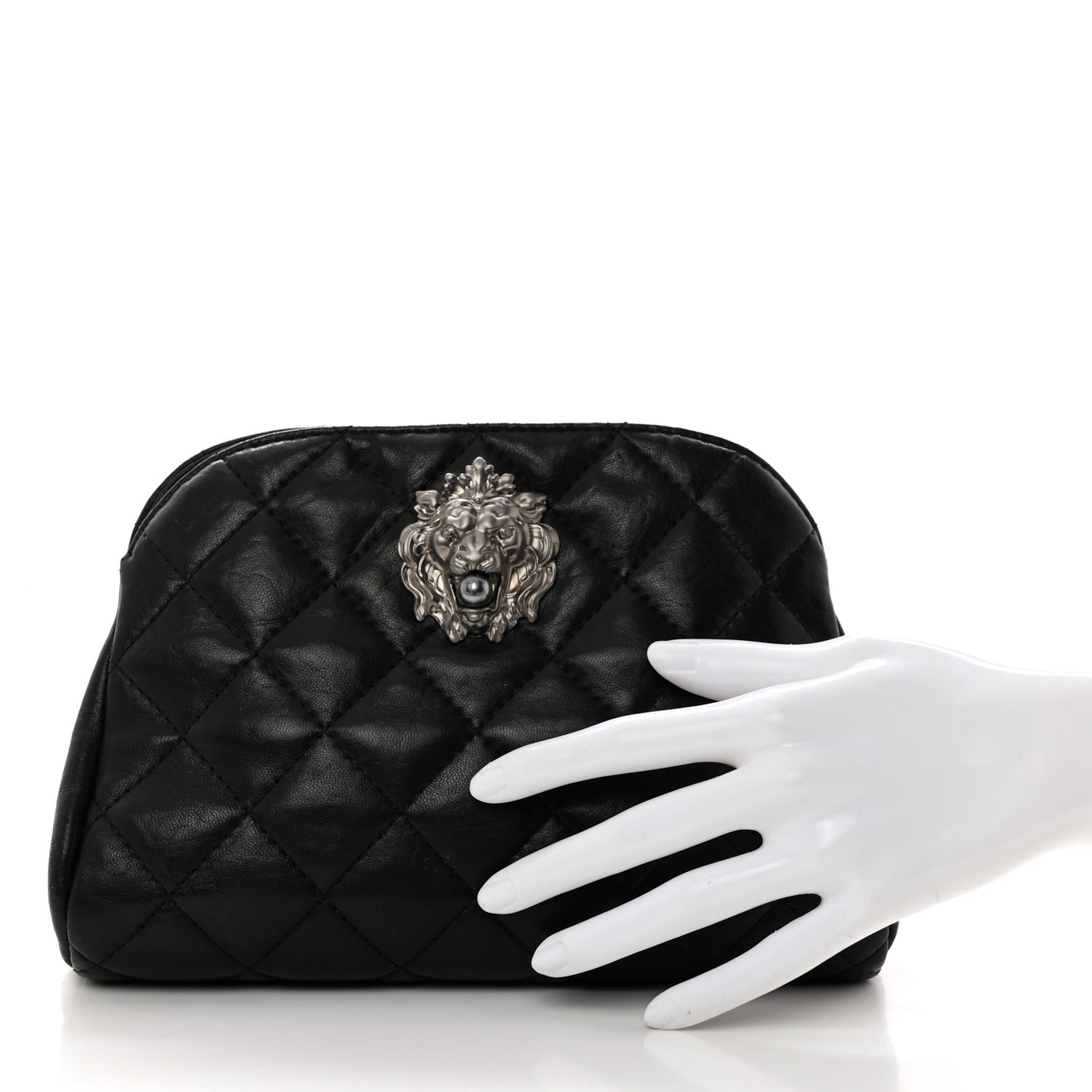 Lambskin Quilted Leo Lion Clutch Black